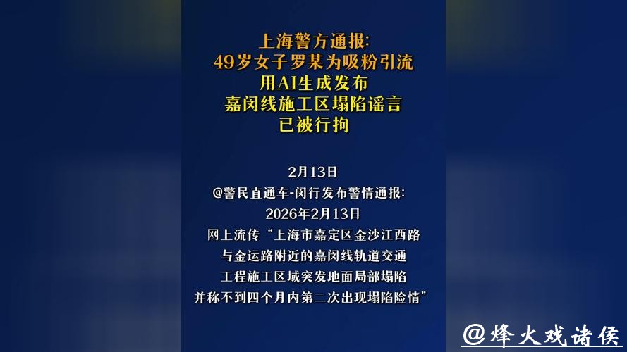 上海警方:罗某,拘留!用AI生成发布嘉闵线施工区地面塌陷虚假信息 上海警方:罗某,拘留!用AI生成发布嘉闵线施工区地面塌陷虚假信息